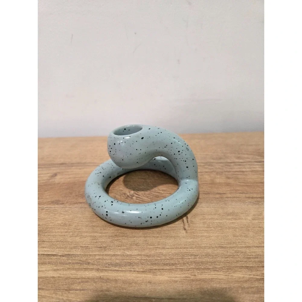 Virginia Sin Speckled Blue Ceramic Candleholder Modern 4''